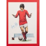 GEORGE BEST UNITED LEGEND framed and glazed 11" x 11" (28cm x 28cm) AND A COLOUR PRINT OF GEORGE