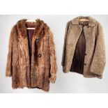 BROWN/GREY FOX FUR 3/4 LENGTH COAT, with shawl collar, slit pockets, large button fastening and a