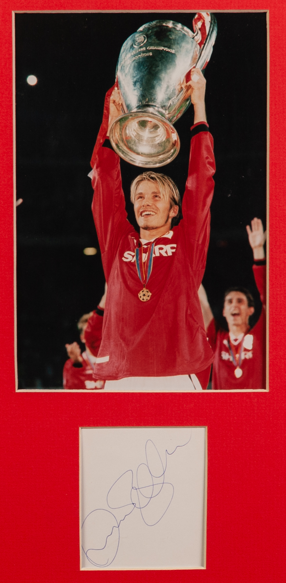 SIX FRAMED AND GLAZED OF MANCHESTER UNITED PLAYERS, David Beckham (3), signed, Teddy Sherringham,