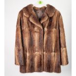 THREE QUARTER LENGTH, SHADED LIGHT BROWN MINK COAT, with revered collar, slit pockets, hook