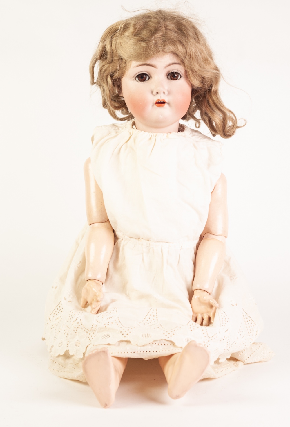 SIMON & HABIG 420 WALKING GIRL CHARACTER DOLL, with bisque head, brown sleeping eyes, open mouth