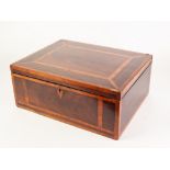 VICTORIAN FIGURED MAHOGANY AND SATINWOOD CROSSBANDED WORK BOX, the compartmented interior with