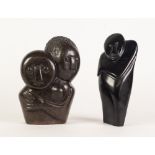 TWO CARVED SERPENTINE FIGURAL SCULPTURES FROM 'THE GALLERY-SHONA SCULPTURE', ZIMBABWE, 'Mother &