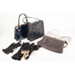 FOUR LADY'S HANDBAGS AND THREE PAIRS OF BLACK GLOVES