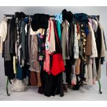 QUANTITY OF LADIES CLOTHING, mainly dresses, jackets and coats, various sizes, no fur, in excess