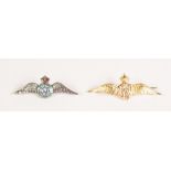 a 9ct GOLD RAF. WINGS BROOCH and a silver (unmarked) with enamel DITTO (2)