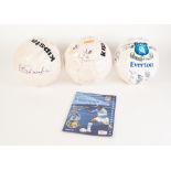 THREE FOOTBALLS, 1 signed by Mike Summerbee, 1 signed by Matt le Tissier, and signed by Everton