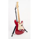 MODERN FENDER STRATOCASTER ELECTRIC SIX STRING GUITAR, SERIAL NUMBER: Z4168346, in cherry red,