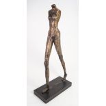 A MODERN COLD CAST BRONZE NAKED HEADLESS FEMALE FIGURE on a rectangular box plinth base