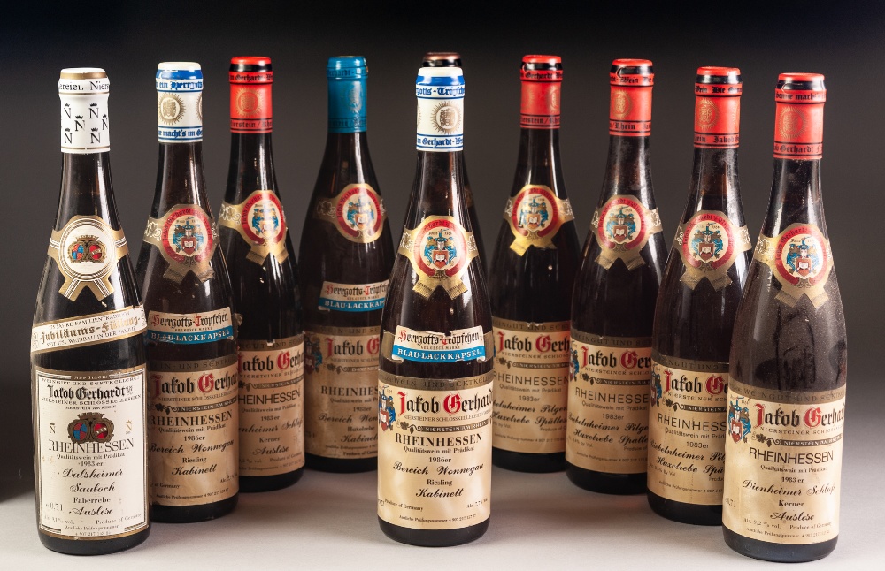 TEN 70cl BOTTLES OF 1980's JACOB GERHARDT, GERMAN WINE, Riesling, 1986 (x2), Rulander, 1983 (x1),