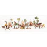 AN EXTENSIVE SET OF COLD PAINTED LEAD SOLDIERS, representing Arab figures, camels, palm trees etc...