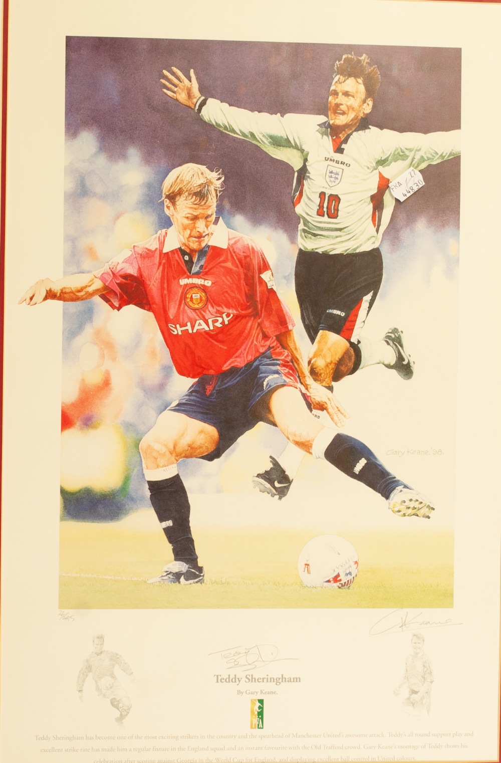 SIX FRAMED AND GLAZED OF MANCHESTER UNITED PLAYERS, David Beckham (3), signed, Teddy Sherringham, - Image 2 of 7