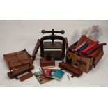 BOOK BINDING EQUIPMENT - TO INCLUDE; a large cast iron BOOK PRESS, a large Dryad Handicrafts