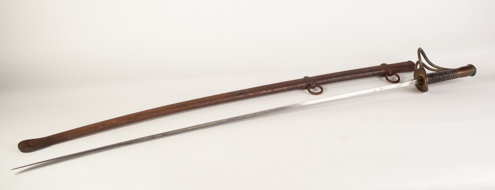 AN UNCOMMON AMERICAN CIVIL WAR PERIOD CAVALRY SWORD in steel scabbard, with openwork brass hilt