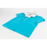 TRACEY SHAW (CORONATION STREET ACTOR) FRENCH CONNECTION BLUE TOWELLING COLLARED T SHIRT, supplied