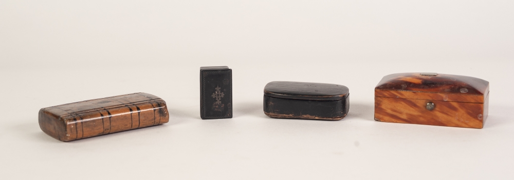 AN EARLY VICTORIAN TORTOISESHELL VENEERED DOME-TOP SNUFF BOX, hand written paper inscriptions within