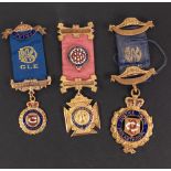 ORDER OF THE BUFFALO, THREE ENAMELLED AND GILT METAL MEDALS WITH RIBBONS, (3)