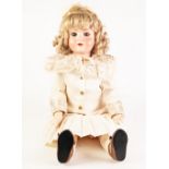 AN EARLY TWENTIETH CENTURY SIMON AND HALBIG BISQUE HEAD DOLL with sleeping blue eyes and open mouth,