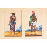 A SUITE OF SIX SMALL INDIAN GOUACHE DRAWINGS of male and female figures containing in four frames