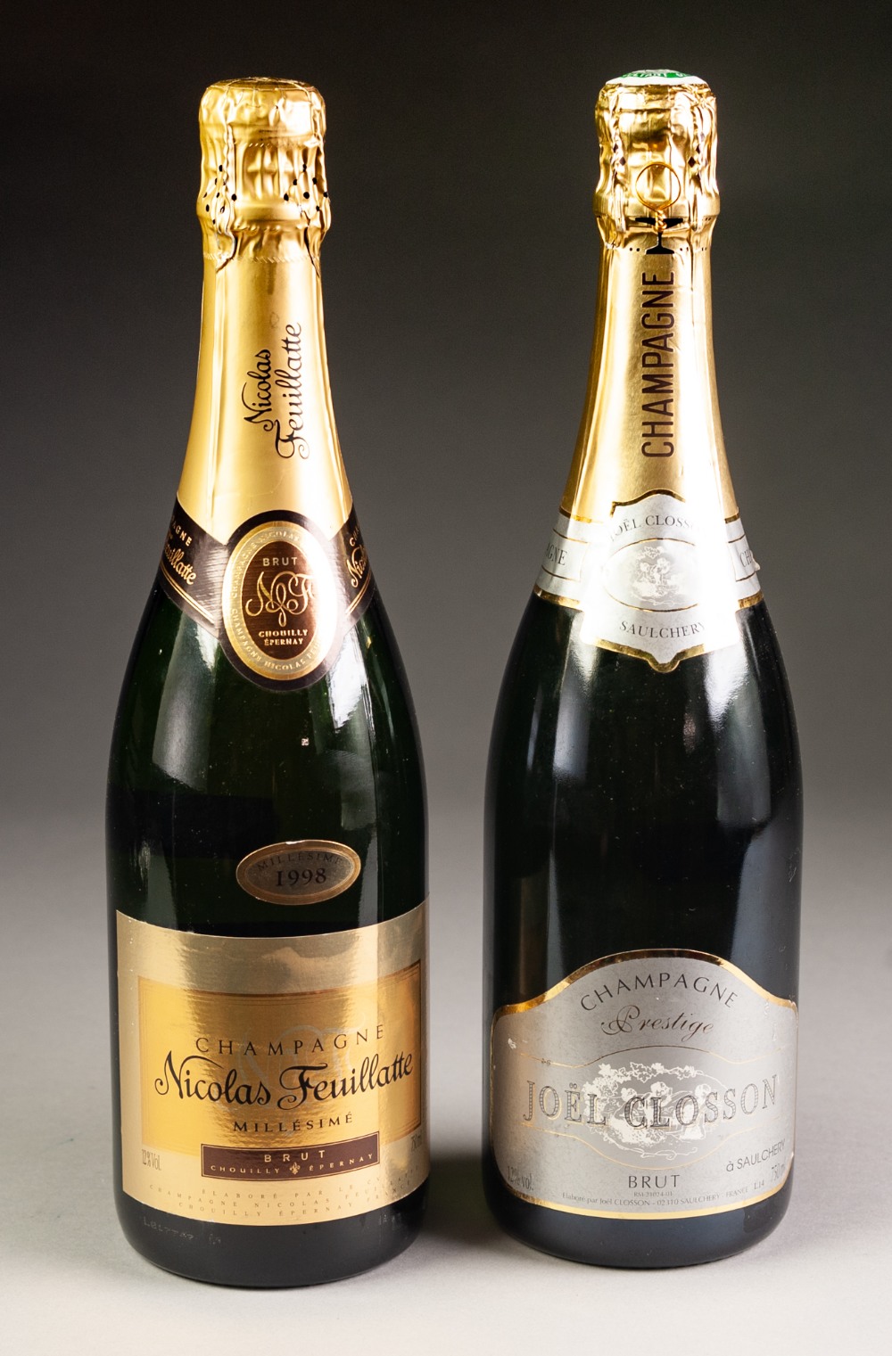 TWO BOTTLES OF CHAMPAGNE, NICOLAS FEUILLATTE, 1998, and JOEL CLOSSON, no date, purchased by the