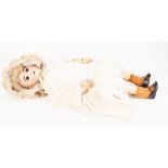 ARMAND MARSEILLE, GERMAN, GIRL CHARACTER DOLL with brown glass fixed eyes, open mouth with two