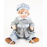 AN EARLY TWENTIETH CENTURY HEUBACH-KOPPLESDOEF BISQUE HEAD DOLL, with sleeping blue eyes and open