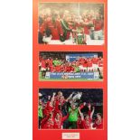 THREE FRAMED AND GLAZED PICTURES OF MANCHESTER UNITED PLAYERS, Team photo 1995/96, signed and 12