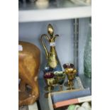 GLASS- SIX PIECE VENETIAN HARLEQUIN COLOURED GLASS DRINKS SET- CLARET JUG AND STOPPER AND PART SET