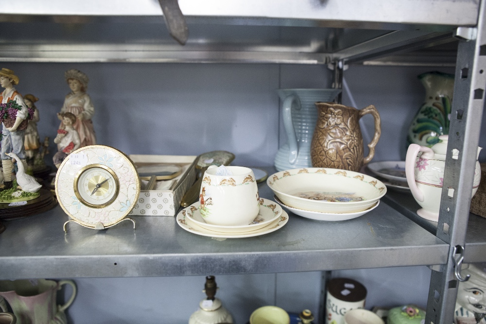 FOUR PIECE OF ROYAL DOULTON 'BUNNYKINS' POTTERY, TOGETHER WITH BOXED DRESSING TABLE SET, A FOUR