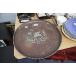 HAROLD HOLMES (FORMER APPRENTICE OF HUGH WALLIS,) ARTS AND CRAFTS INLAID COPPER CIRCULAR SALVER,