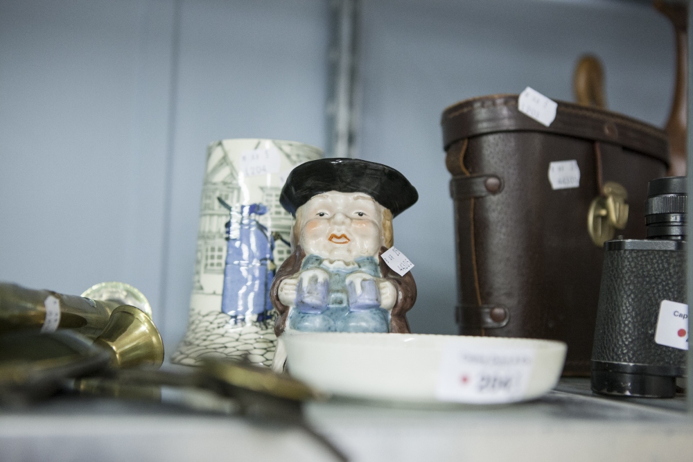 ROYAL DOLTON SERIES WARE MUG, 'THE NIGHT WATCHMAN' D4746, DOULTON DISH AND A CHINA TOBY JUG (3)