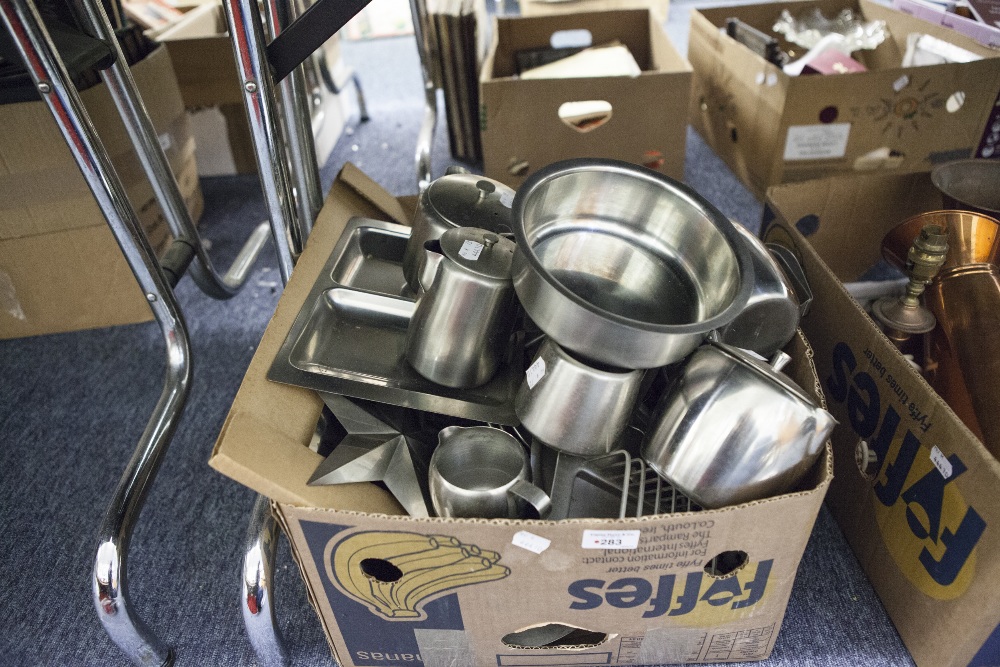 VINERS STAINLESS STEEL TEA AND COFFEE SET, OTHER STAINLESS STEEL WARES AND AN ELECTROPLATE