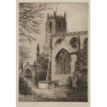 FREDERIC GARNETT ARTIST SIGNED ORIGINAL ETCHING 'ECCLES PARISH CHURCH' signed and titled in pencil