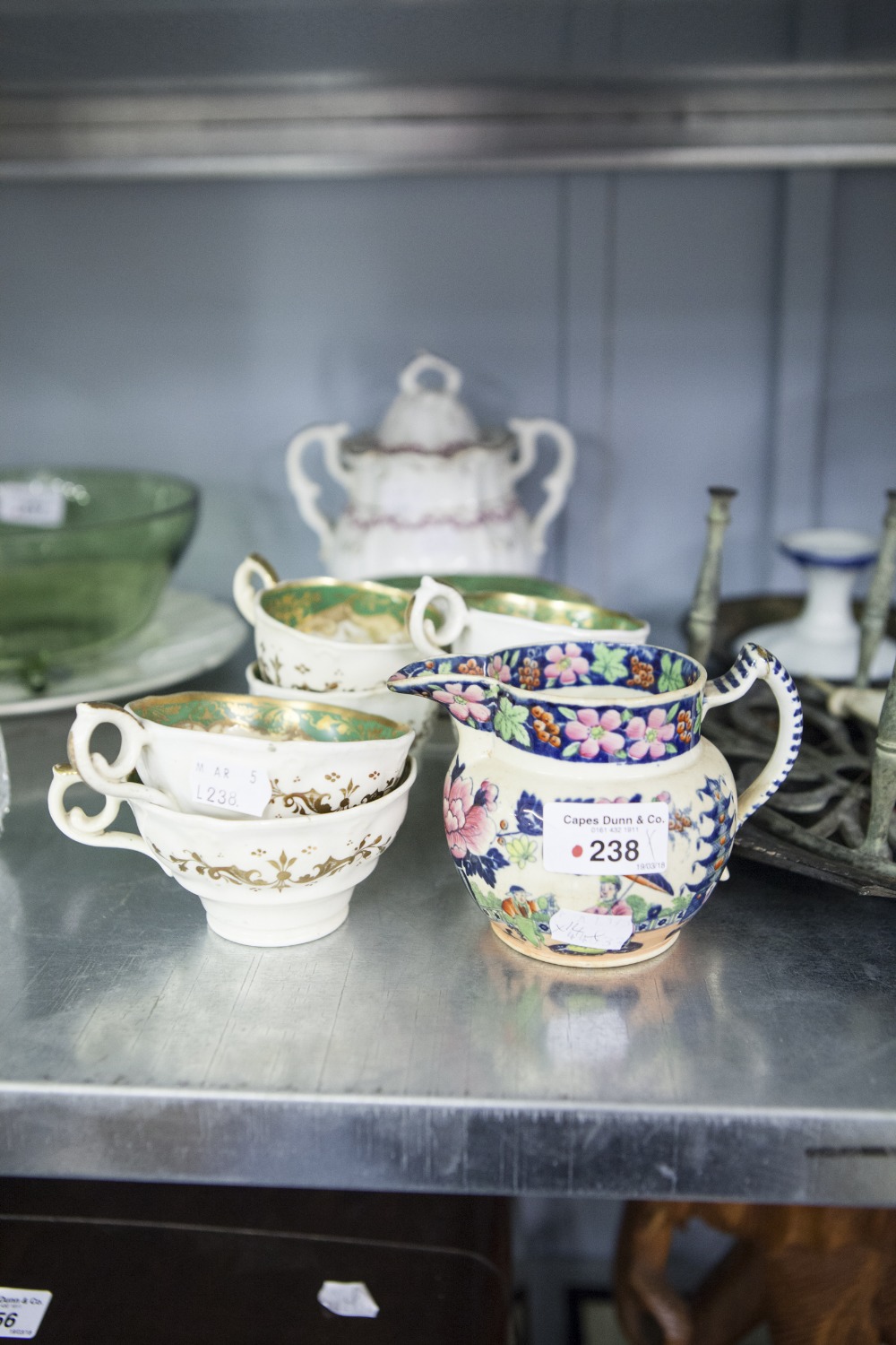 NINETEENTH CENTURY TEA WARES- SIX FLORAL PAINTED TEACUPS (2 SIZES) AND MATCHING SAUCERS, SIMILAR