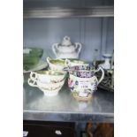 NINETEENTH CENTURY TEA WARES- SIX FLORAL PAINTED TEACUPS (2 SIZES) AND MATCHING SAUCERS, SIMILAR