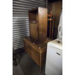 AN OAK AND PLYWOOD BLANKET CHEST AND AN OAK BEDSIDE CABINET