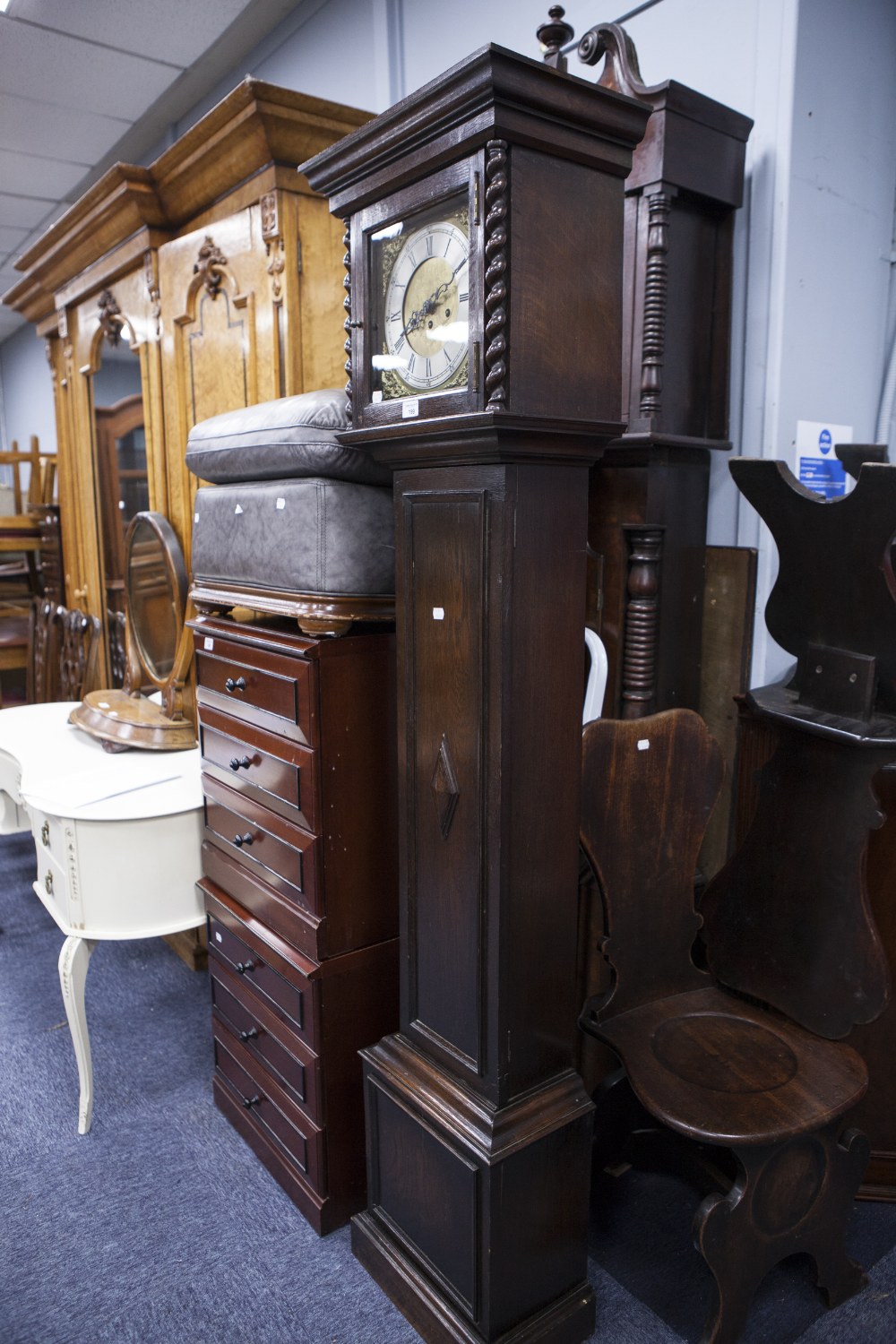 CIRCA 1920's OAK CASED EIGHTEENTH CENTURY STYLE LONGCASE CLOCK, with spring driven movement,