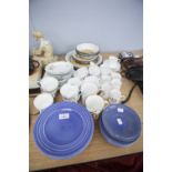 ISC DOMESTIC CHINA; COMMEMORATIVE MUGS, MIDWINTER 'STONEHENGE' POTTERY DINNER WARES AND SHELLEY PART