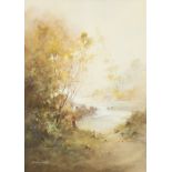 BERNARD BANKS PAIR OF WATERCOLOUR DRAWING Rural scenes with figures Signed 14" x 10" (35.6cm x 25.