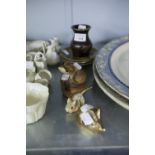 THREE POOLE STONEWARE TRINKET DISHES WITH MOUSE DETAIL, FIVE MOUSE FIGURINES, AND A SMALL