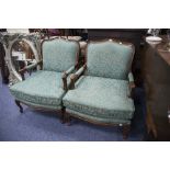 A LARGE PAIR OF TWENTIETH CENTURY FRENCH STYLE OPEN ARMCHAIRS (2)