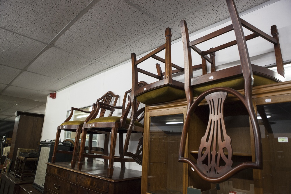 FOUR GEORGIAN STYLE SHIELD BACK DINING CHAIRS (2+2)