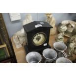 VICTORIAN BLACK SLATE MANTEL CLOCK WITH WHITE ARABIC DIAL