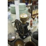 MODERN 'BIRCHLEAF' REPRODUCTION COFFEE GRINDER, BLACK CAST AND GILT METAL