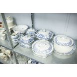 SUNDRY BLUE AND WHITE POTTERY INCLUDING PAIR 'TOKIO' PATTERN SAUCE TUREEN WITH COVER AND STANDS