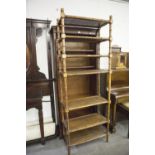 GEORGIAN STYLE, TALL MAHOGANY OPEN BOOKCASE WITH ADJUSTABLE SHELVES, ON PLINTH BASE AND A TALL