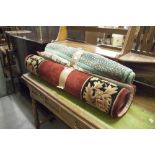 TWO MODERN RUGS AND A REPRODUCTION MAHOGANY TV CABINET