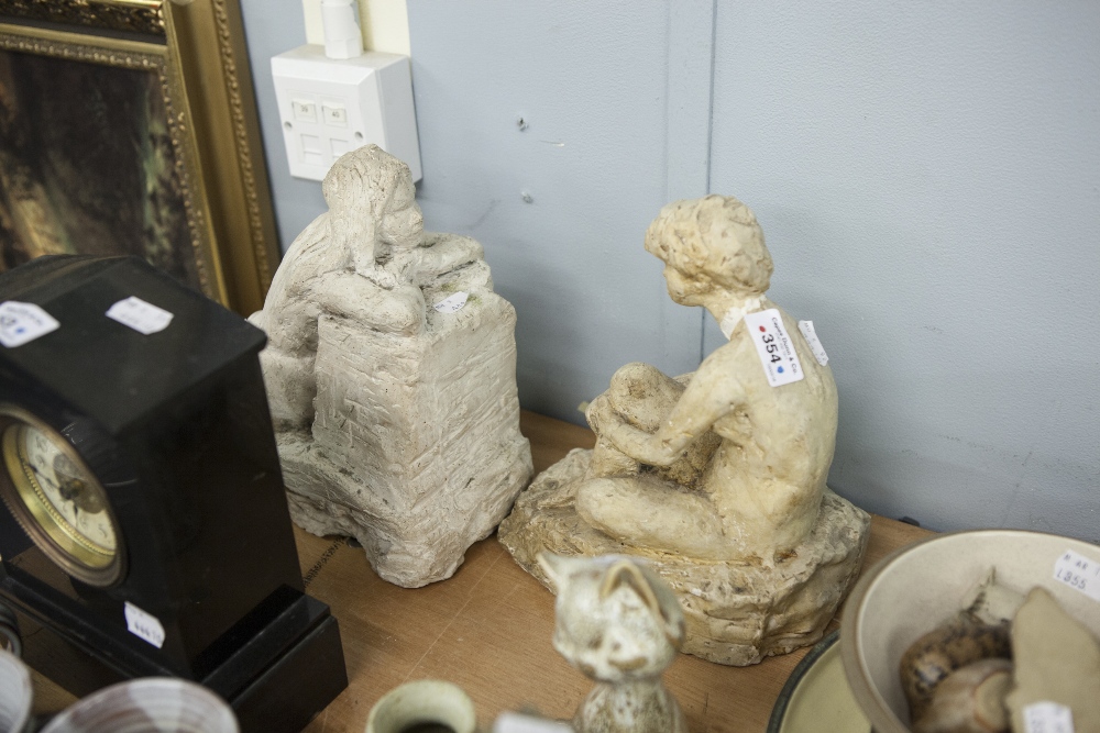 TWO WHITE CLAY SCULPTURED MODELS OF FEMALE NUDES, ONE SIGNED G. SMYTH AND DATED 1976, APPROX 10"