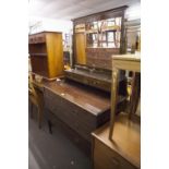 A VICTORIAN MAHOGANY AND INLAID DRESSING CHEST, THE OBLONG SWING MIRROR OVER STAND WITH TWO SHORT