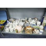 QUANTITY OF CHINA AND POTTERY TO INCLUDE; CUPS AND SAUCERS, TEAPOTS, JELLY MOULD, ETC......